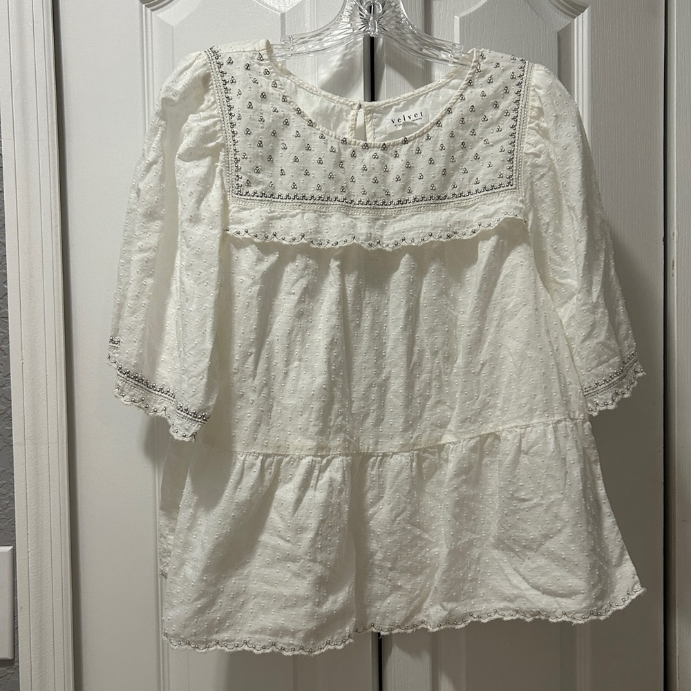 Velvet by Graham & Spencer Women’s Raina Swiss Dot Blouse Top Off-white Size L - Picture 3 of 15